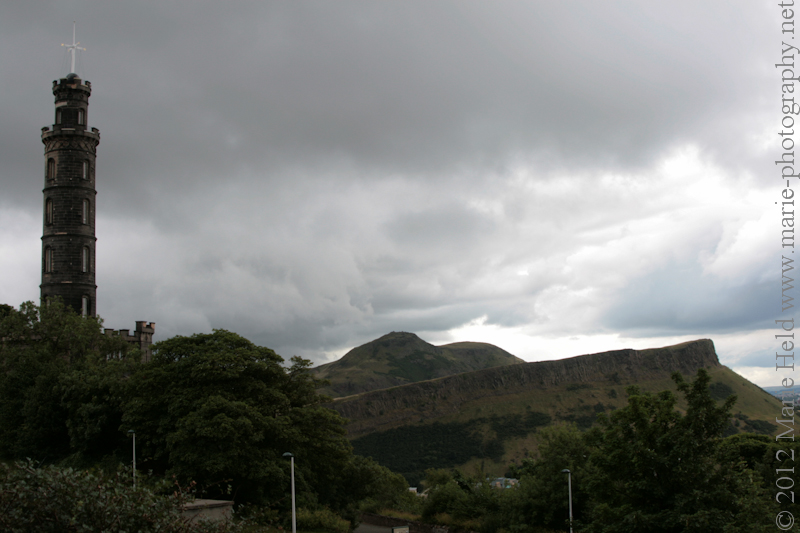 Arthur's seat with the Nelson monument in the foreground.