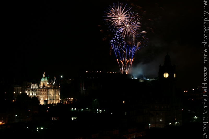 Fireworks at Edinburgh castle in concert with the military Tattoo.