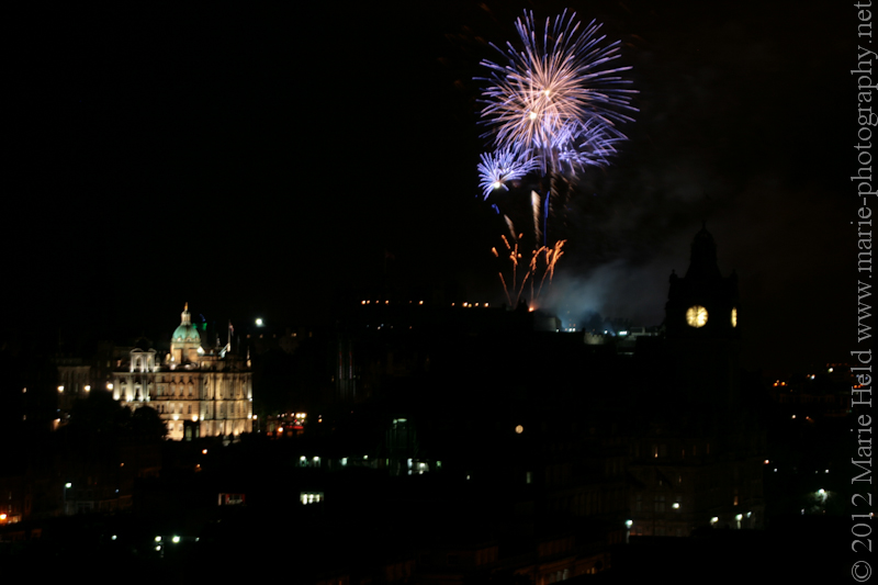 Fireworks at Edinburgh castle in concert with the military Tattoo.