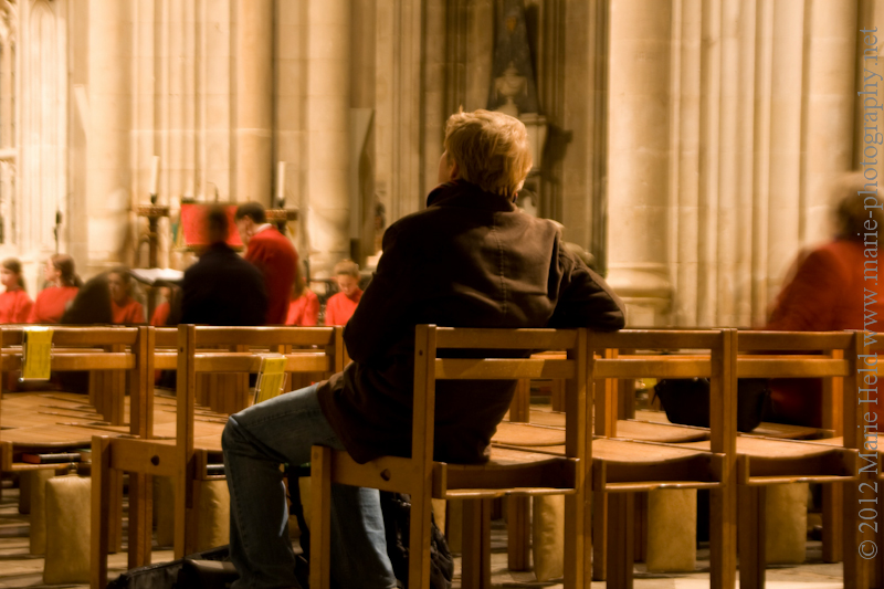 Man contemplating in a church.